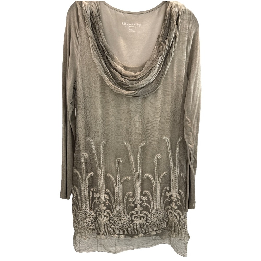 Soft Surrounding SILK Beaux Arts Tunic Sheer Embroidered Boho‎ Romantic Gray EUC - Picture 2 of 10